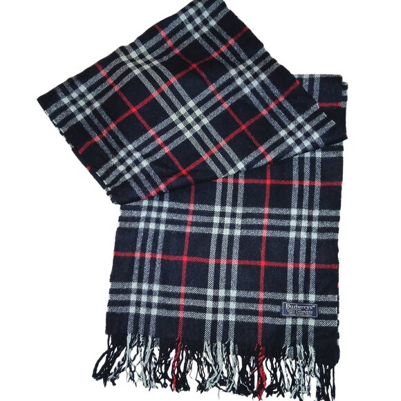 Vintage Burberry Black Red Gray Plaid Fall Winter Luxury Outdoor Scarf Scarves